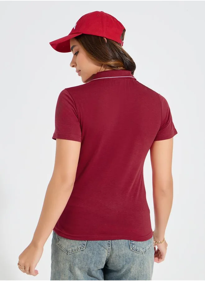 Styli Regular Fit Slogan Print Polo T-Shirt