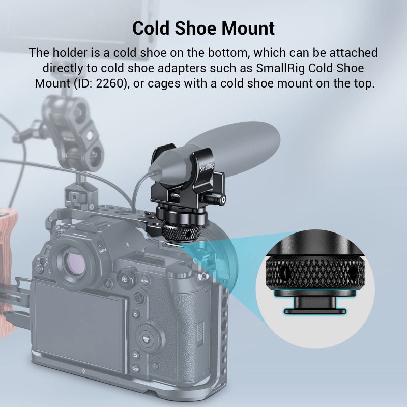 SmallRig Shotgun Microphone Holder (Cold Shoe), Built-in Soft Silicone, Bumps and Noises Absorption BSM2352 - Image 4