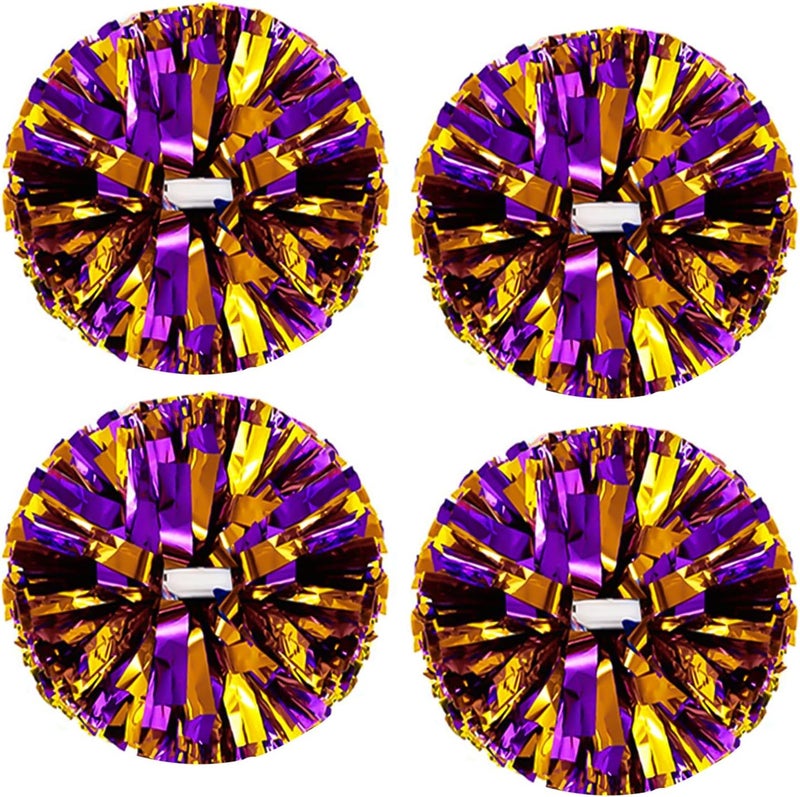 CREATIEE-PRO 4Pcs Metallic Cheerleading Pom Poms, Creatiee 2 Pair Cheerleader Cheering Squad Pompoms for School Sports Dance Games Team Spirit Cheer - Image 1