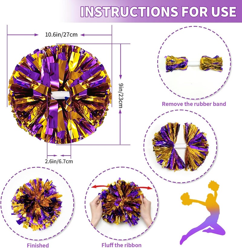 CREATIEE-PRO 4Pcs Metallic Cheerleading Pom Poms, Creatiee 2 Pair Cheerleader Cheering Squad Pompoms for School Sports Dance Games Team Spirit Cheer - Image 3