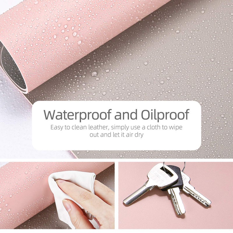 YSAGI Dual-Sided Desk Pad Protector, Desk Mat with Non-Slip - Waterproof PU Leather Office Desk Blotter for Mouse, Keyboard, Writing,31.5" x 15.7",Pink - Image 3