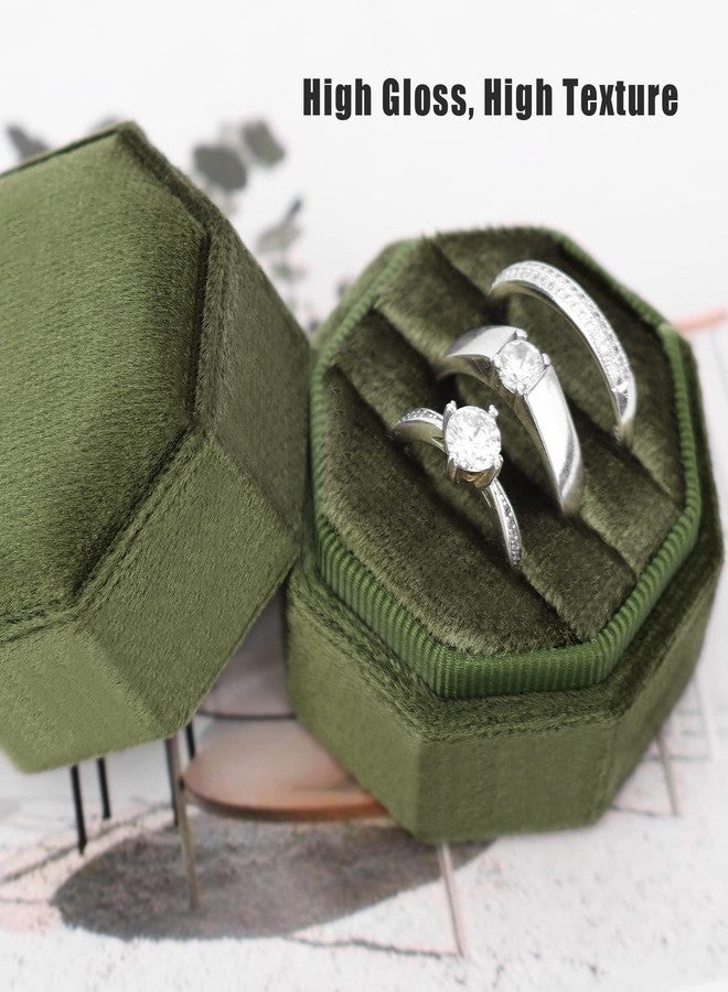 DesignSter Octagon 3 Slot Velvet Ring Box - Premium Wedding & Engagement Ring Bearer Box (Olive Green) - Image 5