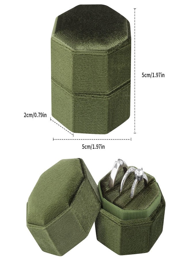DesignSter Octagon 3 Slot Velvet Ring Box - Premium Wedding & Engagement Ring Bearer Box (Olive Green) - Image 2