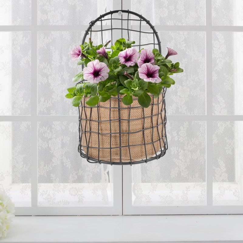 Linen Hanging Flower Basket Wall Planter Large Waterproof Storage For Balcony - Image 5