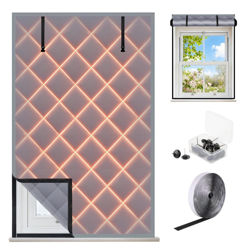 Taimimy 3 Layer 63 x 39 Inch Window Insulation for Winter, Oxford Thermal Insulated Window Cover with Thicken Cotton & Fastener, Grey Window Curtain Kit for Winterizing Keeping Home Warm - Image 1