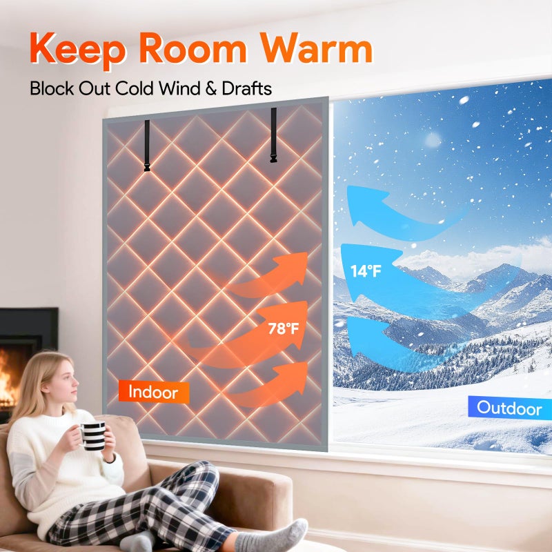 Taimimy 3 Layer 63 x 39 Inch Window Insulation for Winter, Oxford Thermal Insulated Window Cover with Thicken Cotton & Fastener, Grey Window Curtain Kit for Winterizing Keeping Home Warm - Image 2