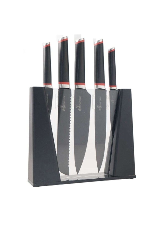HATCHEN 6-Piece Stainless Steel Sharp Blade Kitchen Knife Set with Storage Block Grey 35.5 x 8.8 x 27.5 cm AH80 - Image 1