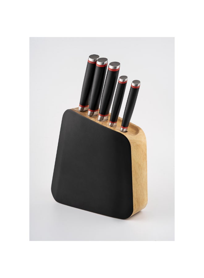 HATCHEN 6-Piece Stainless Steel Sharp Blade Kitchen Knife Set with Storage Block Multicolour 35.5 x 8.8 x 27.5 cm AH80 - Image 1