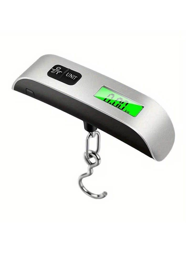 Goolsky ميزان أمتعة رقمي، شاشة LCD بإضاءة خلفية ميزان أمتعة بدرجة حرارة بسعة 110 رطل، ميزان وزن أمتعة محمول من الفولاذ المقاوم للصدأ مع وظيفة الطي للمسافرين - فضي - Image 1