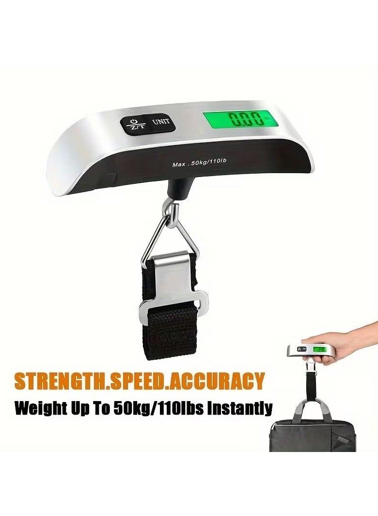 Goolsky ميزان أمتعة رقمي، شاشة LCD بإضاءة خلفية ميزان أمتعة بدرجة حرارة بسعة 110 رطل، ميزان وزن أمتعة محمول من الفولاذ المقاوم للصدأ مع وظيفة الطي للمسافرين - فضي - Image 3