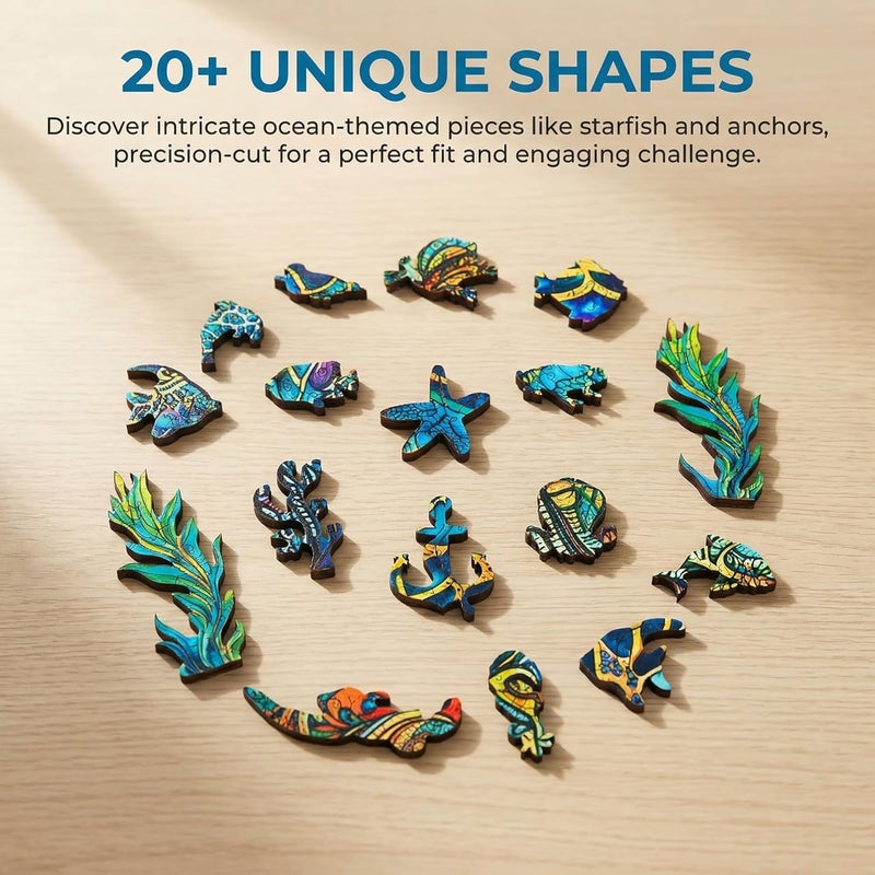 Mys Aurora Wooden Puzzles, Sea Turtle Jigsaw Puzzles 200 Pieces, Unique Shaped Wooden Puzzle for Adults and Kids, Family Game 9.2 x 11.2 Inch - Image 5