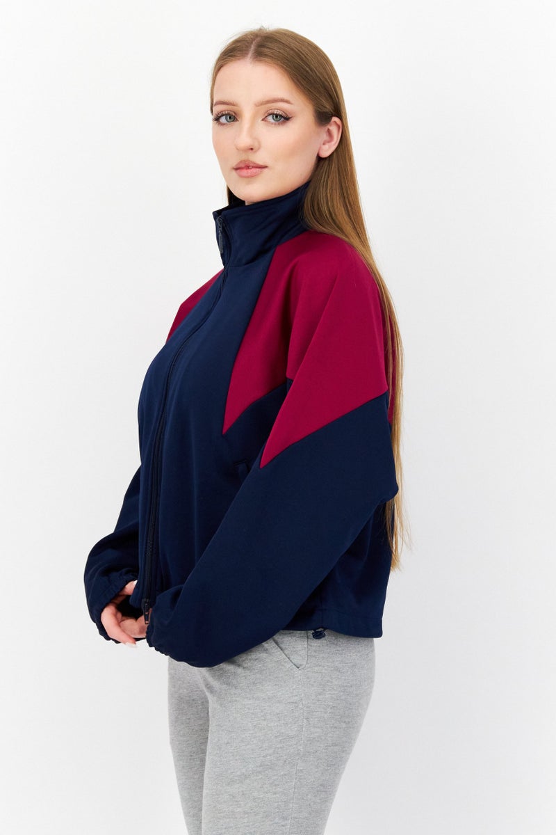 adidas Originals Women Sportswear Fit Full Zip Outdoor Track Jacket, Navy Blue/Burgundy - Image 2