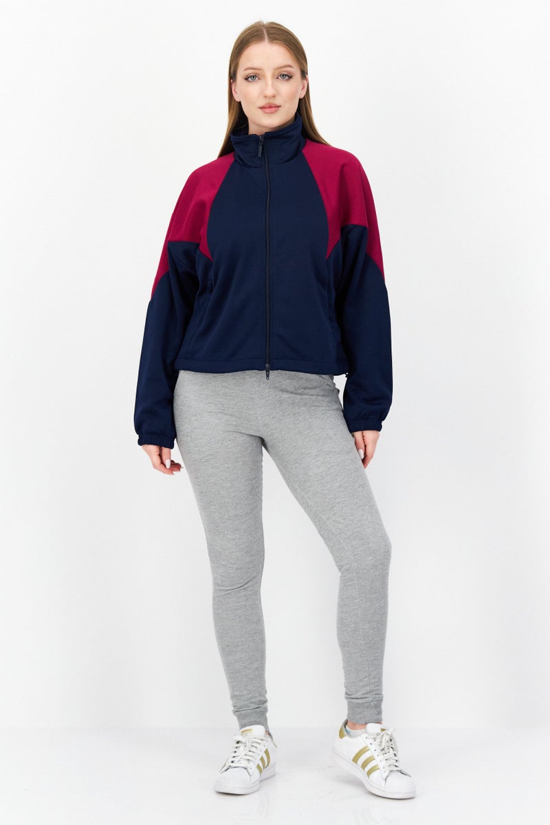adidas Originals Women Sportswear Fit Full Zip Outdoor Track Jacket, Navy Blue/Burgundy - Image 3