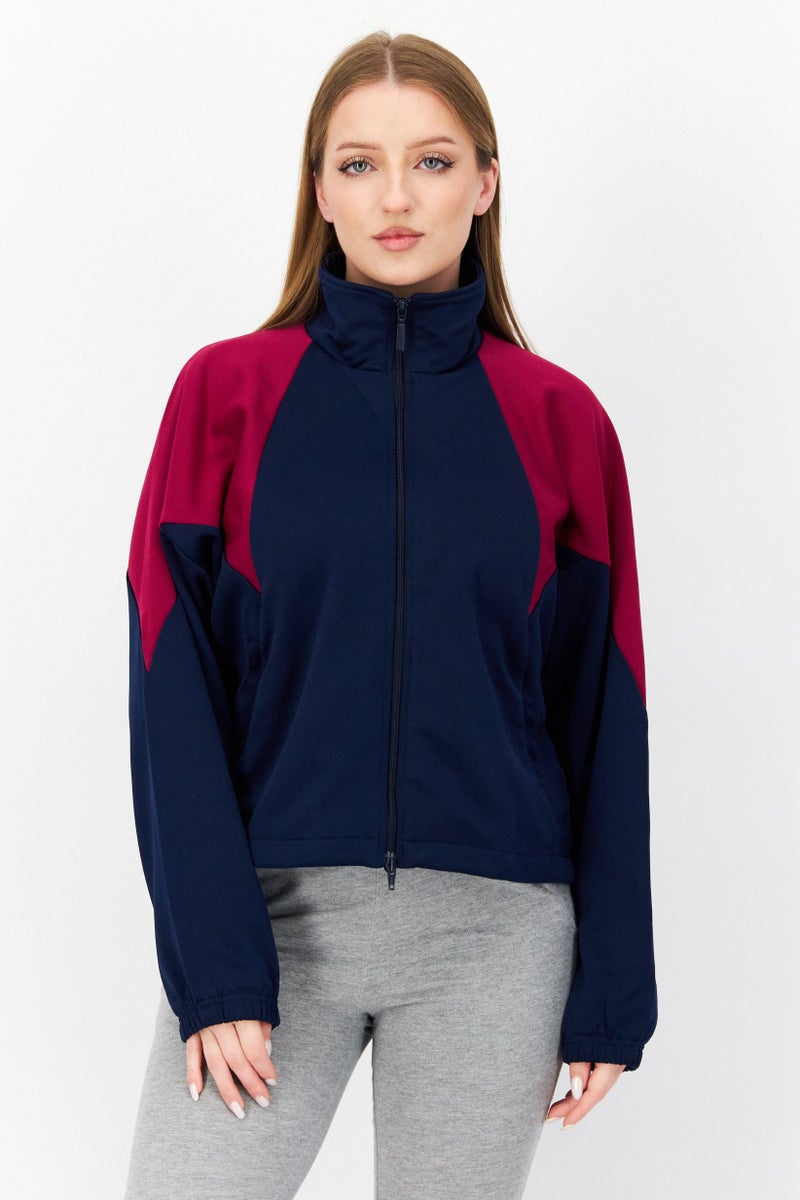 adidas Originals Women Sportswear Fit Full Zip Outdoor Track Jacket, Navy Blue/Burgundy - Image 1