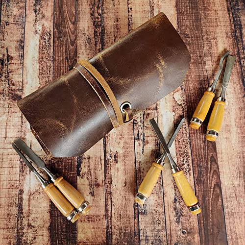RUSTIC TOWN Vintage Brown Leather Tool Roll Up Pouch - Leather Tool Pouch Wrench Roll/Chisel Bag (Medium(12 inch)) - Image 2