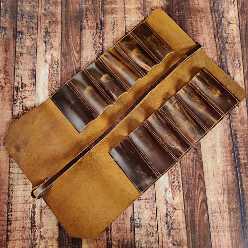 RUSTIC TOWN Vintage Brown Leather Tool Roll Up Pouch - Leather Tool Pouch Wrench Roll/Chisel Bag (Medium(12 inch)) - Image 4