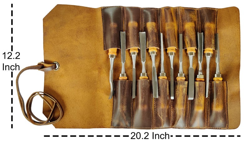 RUSTIC TOWN Vintage Brown Leather Tool Roll Up Pouch - Leather Tool Pouch Wrench Roll/Chisel Bag (Medium(12 inch)) - Image 3