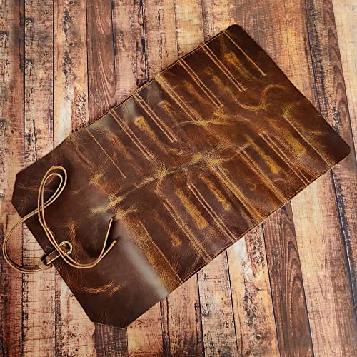RUSTIC TOWN Vintage Brown Leather Tool Roll Up Pouch - Leather Tool Pouch Wrench Roll/Chisel Bag (Medium(12 inch)) - Image 5