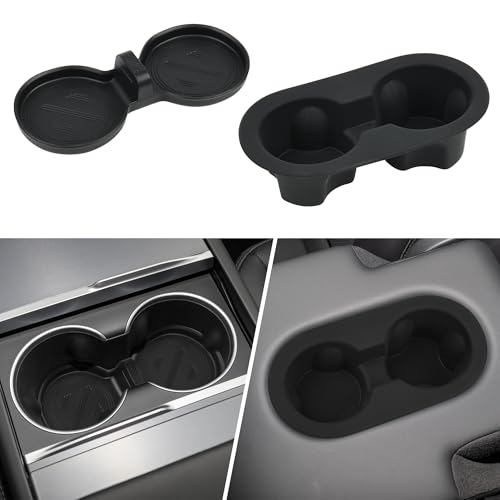 frani Cup Holder Set (2-Piece) Compatible with Tesla Model Y 2021-2026 & Juniper Refresh - Premium Silicone Inserts for Center Console & Rear Seats Black - Image 1