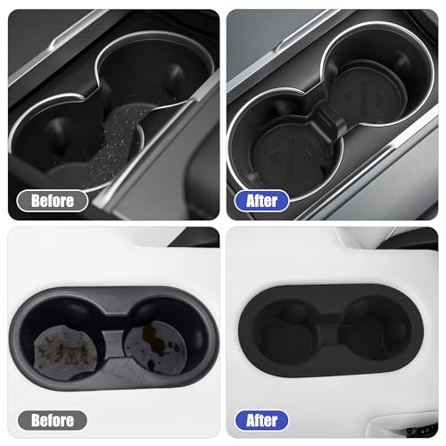frani Cup Holder Set (2-Piece) Compatible with Tesla Model Y 2021-2026 & Juniper Refresh - Premium Silicone Inserts for Center Console & Rear Seats Black - Image 3