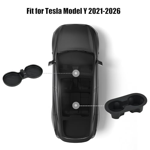 frani Cup Holder Set (2-Piece) Compatible with Tesla Model Y 2021-2026 & Juniper Refresh - Premium Silicone Inserts for Center Console & Rear Seats Black - Image 2