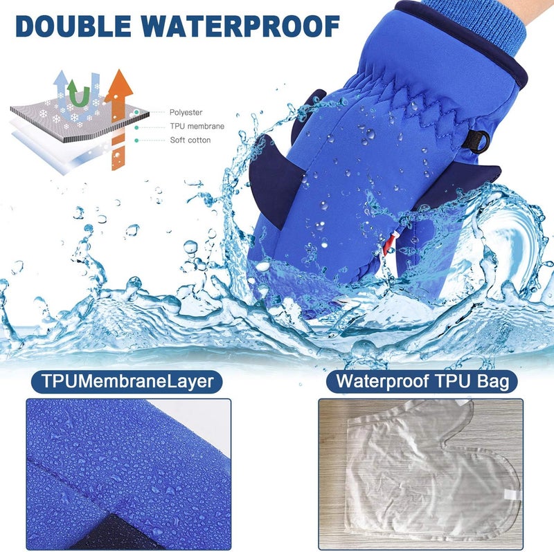 7-Mi Kids Mitten Winter, Snow Gloves for Skiing & Snowboarding Lined Warm Long Cuff with String for 4-6 Years Boys & Girls - Image 3