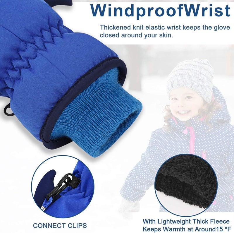 7-Mi Kids Mitten Winter, Snow Gloves for Skiing & Snowboarding Lined Warm Long Cuff with String for 4-6 Years Boys & Girls - Image 2