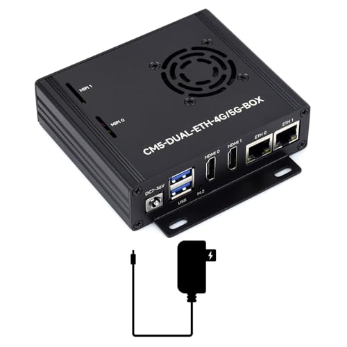 Waveshare Dual Ethernet Base Board Compatible with Raspberry Pi CM5 Supports 4G 5G Dual 4K Display Dual MIPI 40PIN GPIO Dual USB 32 Gen1 PoE with Board Metal Case and Power Supply - Image 1