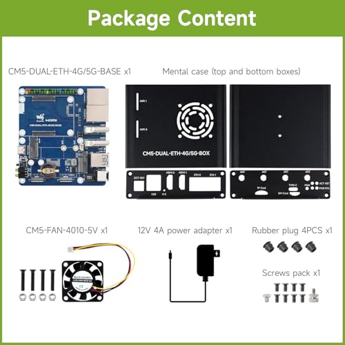 Waveshare Dual Ethernet Base Board Compatible with Raspberry Pi CM5 Supports 4G 5G Dual 4K Display Dual MIPI 40PIN GPIO Dual USB 32 Gen1 PoE with Board Metal Case and Power Supply - Image 3