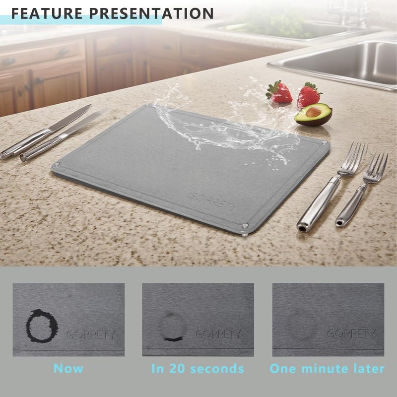 GOPRETY Quick Dry Stone Drying Mat for Kitchen Counter - 24"Ã— 16" Extra Large Absorbent Diatomaceous Earth Dish Rack Mat, Non-Slip Stone Drying Mat for Kitchen Dishes - Image 3