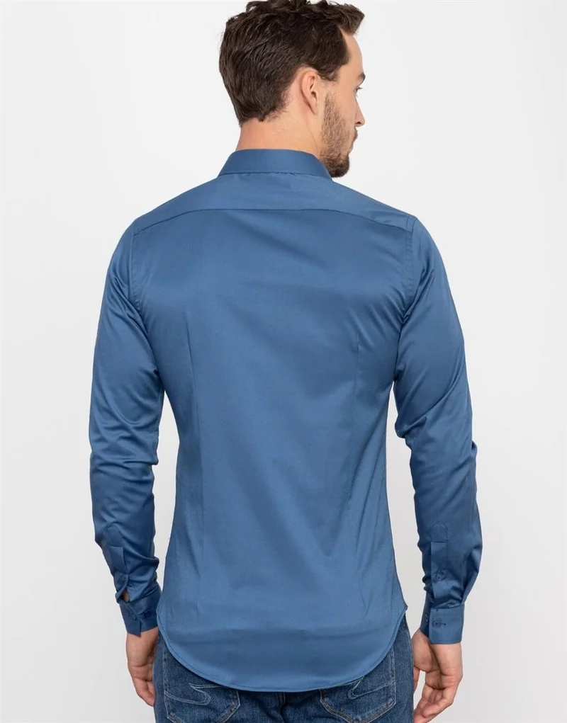 تودورس Slim Fit Lycra Plain Satin Men's Shirt