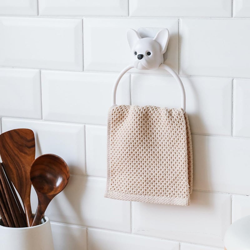 Cartoon Dog Wall Mounted Adhesive Towel Holder Ring Bathroom Organizer No Trace - Image 4