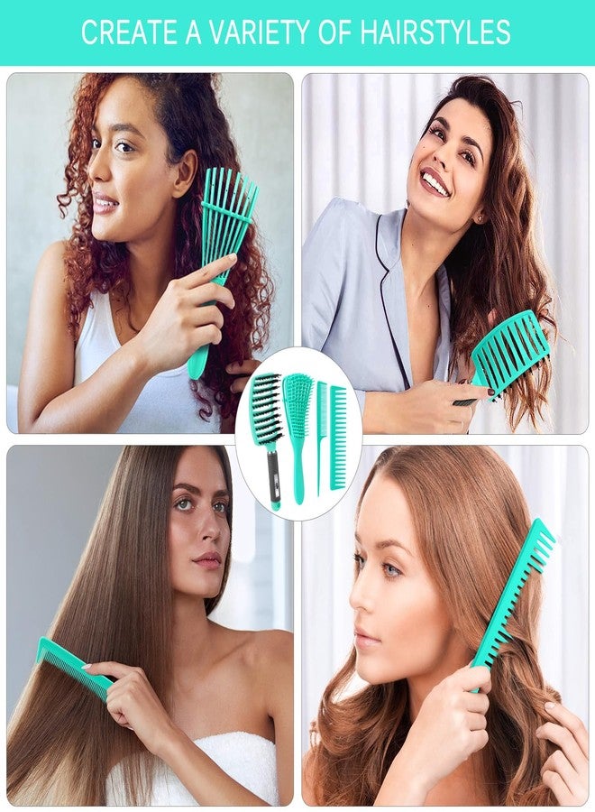 KPX 4pcs Curly Hair Brush Set for Adult & Kids Wet or Dry, Detangling & Wide Tooth Comb with Hair Detangler (4, Green) - Image 2