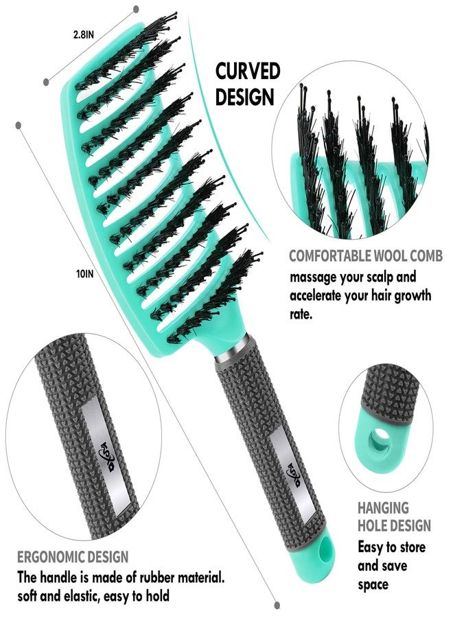 KPX 4pcs Curly Hair Brush Set for Adult & Kids Wet or Dry, Detangling & Wide Tooth Comb with Hair Detangler (4, Green) - Image 3