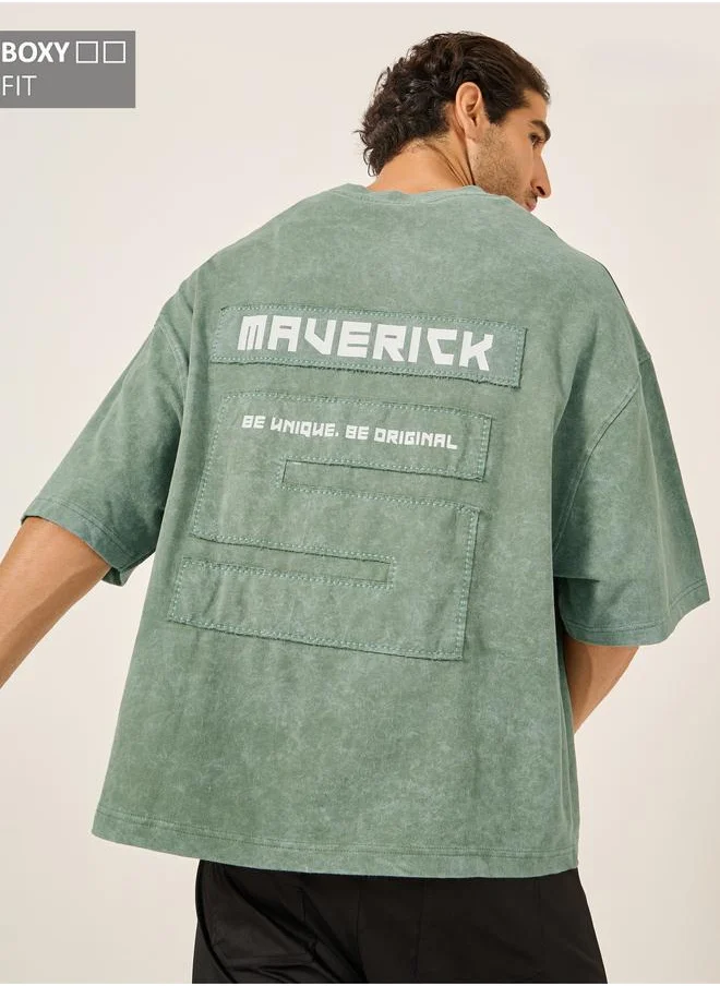 ستايلي Styli Back Cut and Sew Print Boxy Fit T-Shirt
