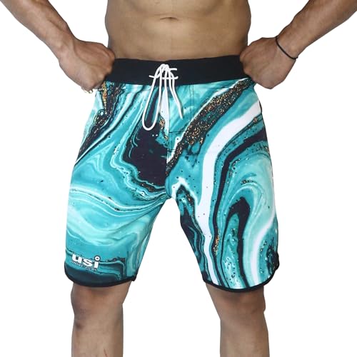 USI UNIVERSAL Shorts for Men, 411PM Marble Physique Board Shorts, Fitness Shorts, Polyester Elastane Construction, Hook Loop Fly (Medium, Green) - Image 2