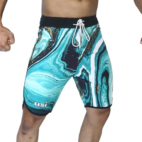 USI UNIVERSAL Shorts for Men, 411PM Marble Physique Board Shorts, Fitness Shorts, Polyester Elastane Construction, Hook Loop Fly (Medium, Green) - Image 1