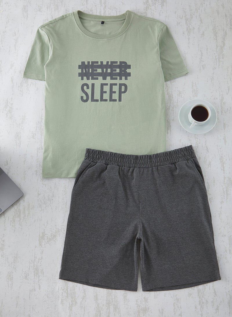 trendyol Mint Color Knitted Sleepwear Set with Regular Fit Shorts - Thmss21Pt0216 - Image 1