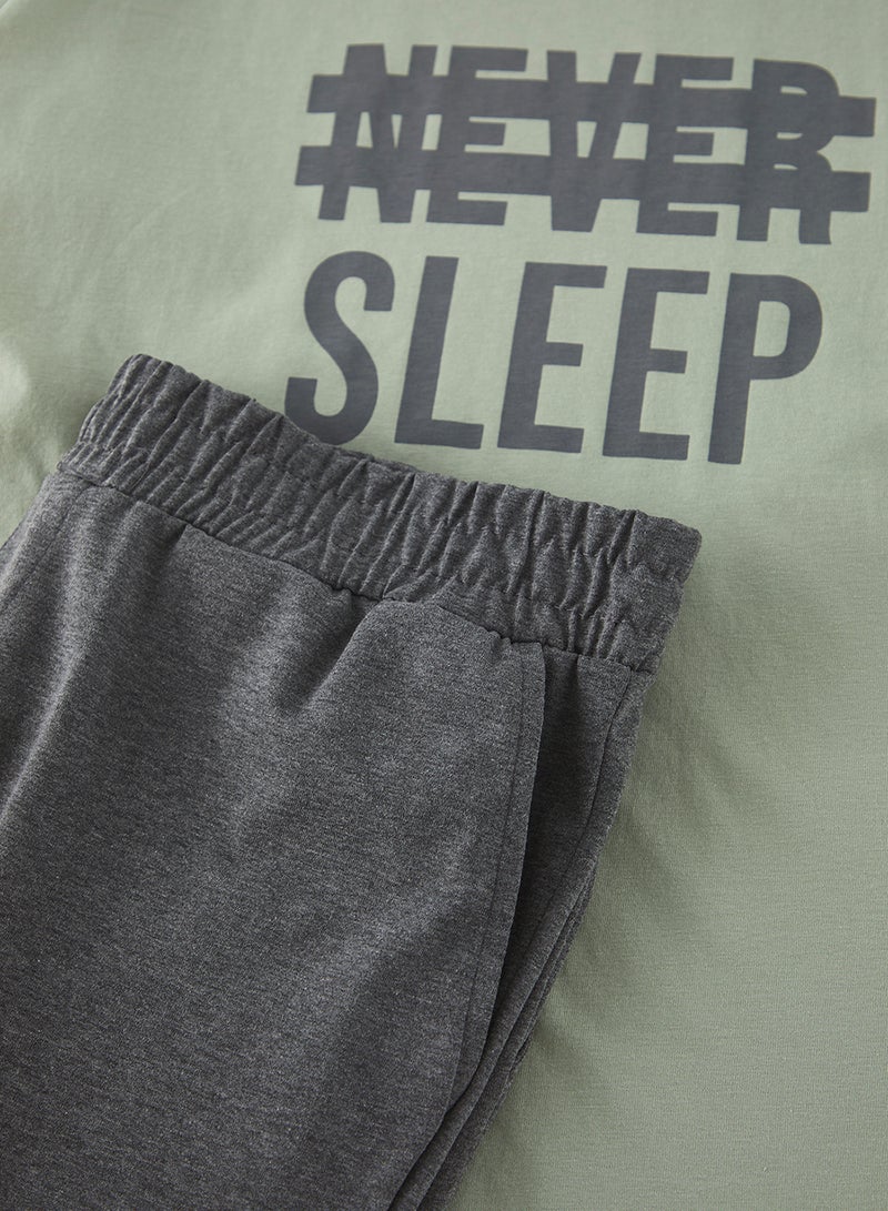 trendyol Mint Color Knitted Sleepwear Set with Regular Fit Shorts - Thmss21Pt0216 - Image 2