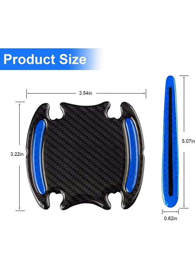 HY 8 Pcs Car Handle Cup Protector Reflective Stickers, 3D Carbon Fiber Door Bowl Paint Scratch Protective Film, Night Visibility Door Cover Guard Strips, Warning Decals Universal for Most Cars (Blue)  - Image 3