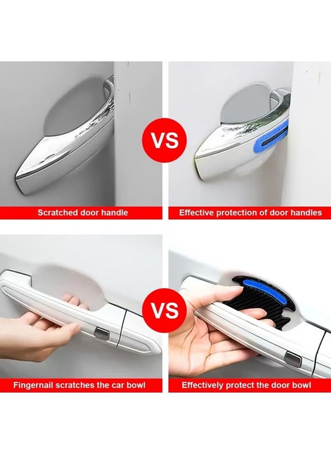 HY 8 Pcs Car Handle Cup Protector Reflective Stickers, 3D Carbon Fiber Door Bowl Paint Scratch Protective Film, Night Visibility Door Cover Guard Strips, Warning Decals Universal for Most Cars (Blue)  - Image 5