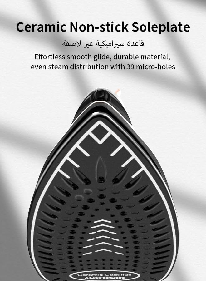 Martisan Steam Iron, 2600W, 160g/min Boost, 20s Heating, 39 Real Even Holes, Ceramic Soleplate, Spray & Burst, Adjustable Temp, Self-Cleaning, Anti Drip, Anti Calc, Large Water Tank, Rose Gold - Image 3