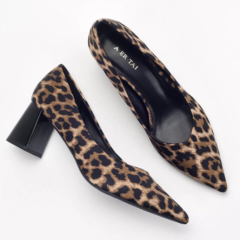 Women's Pointed Toe Suede Pumps with Chunky Heel - Image 2