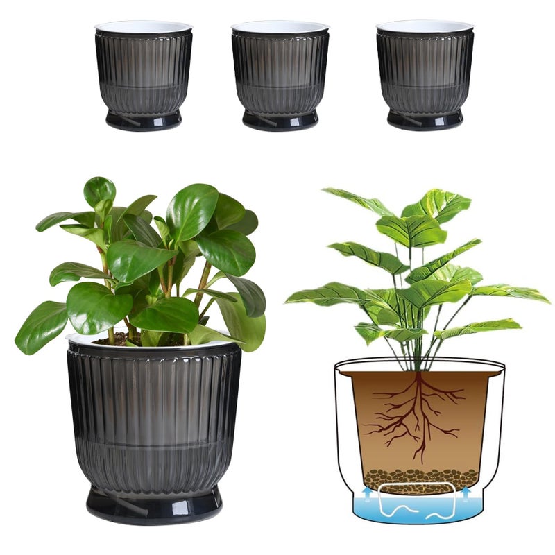 T4U 6 Inch Self Watering Pots for Indoor Plants 4 Pack Self Watering Planter Self Watering Pot with Reservoir Small Self Watering Pots for Plants African Violets 4 Pack 6 Translucent Gray - Image 2