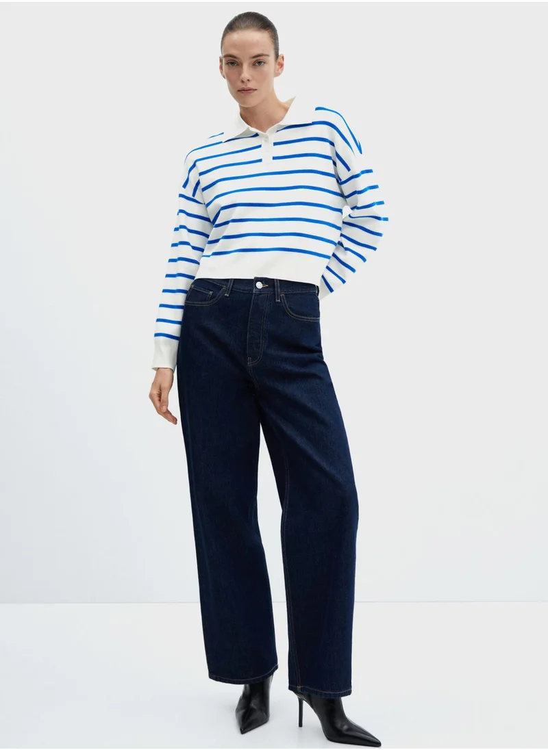 MANGO Polo Neck Striped Sweater