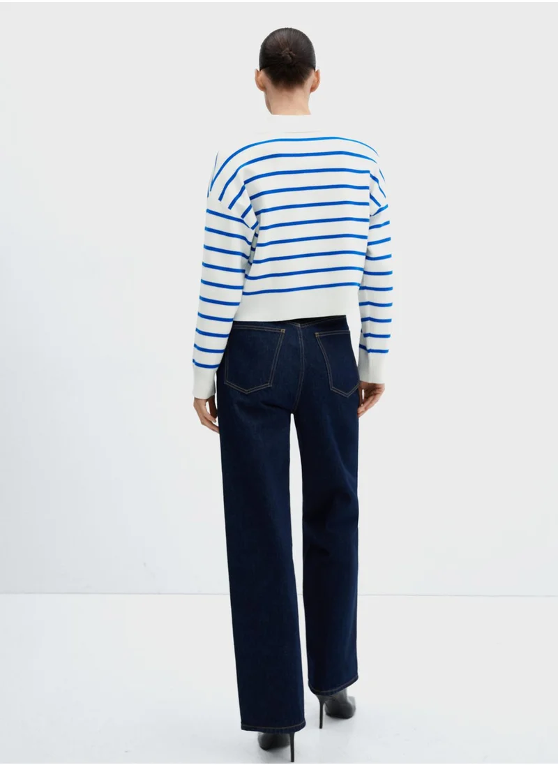 MANGO Polo Neck Striped Sweater