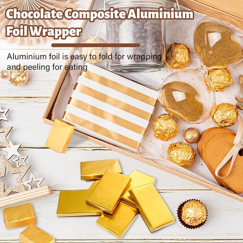 Roucerlin 200 Pieces Gold Chocolate Bar Wrappers Packing, 7.8" x 7.8" Aluminum Foil Chocolate Wrapping Paper Sheet, Candy Foil Wrappers for Homemade Sweets Food Wraps Party Favor DIY (200 Pieces) - Image 5