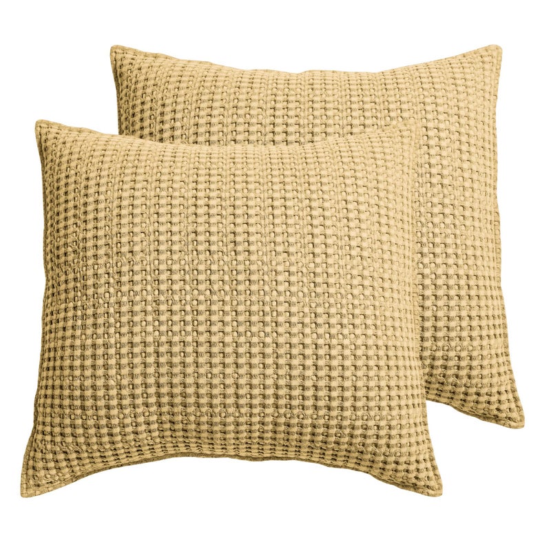 ليفتيكس هوم Levtex Home - Mills Waffle - Euro Sham (مجموعة من اثنين) - Ocher - Same Size (26 × 26in) 