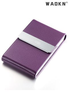 WAOKN Business Card Holder Case Black Fashion Professional PU Leather Business Card Carrier Luxury Metal Name Card Holder with Magnetic Shut Wallet Credit Card ID Case for Men Women Best Gift Purple  - Image 4