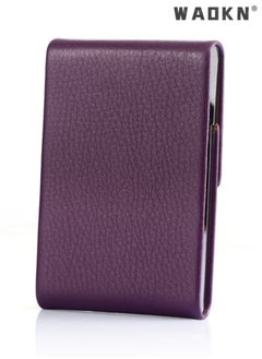 WAOKN Business Card Holder Case Black Fashion Professional PU Leather Business Card Carrier Luxury Metal Name Card Holder with Magnetic Shut Wallet Credit Card ID Case for Men Women Best Gift Purple  - Image 2